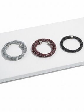 Elegant Trio Bracelet Set - Silver, Red, and Black